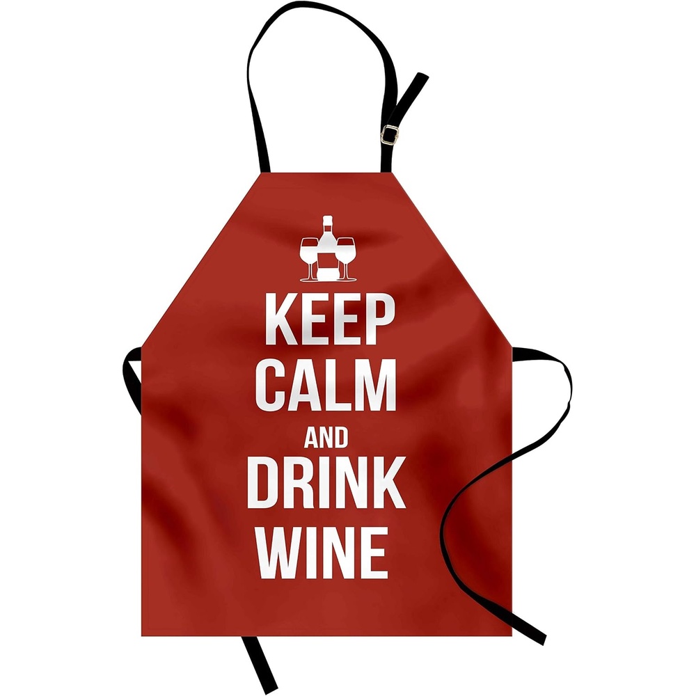 image:imageAmbesonne Keep Calm Apron Wine Theme with a Bottle and 2 Glasses Popular Slogan About Alcoholic Drink Unisex Kitchen Bib with Adjustable Neck for Cooking Gardening Adult Size White Ruby