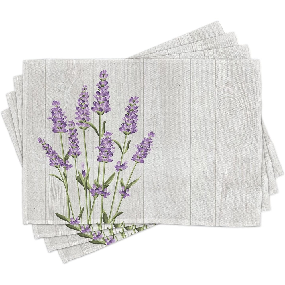 image:imageAmbesonne Lavender Place Mats Set of 4 Aromatic Herbs Bouquet on Rustic Wood Planks Fresh Country Washable Fabric Placemats for Dining Table Standard Size Olive Green