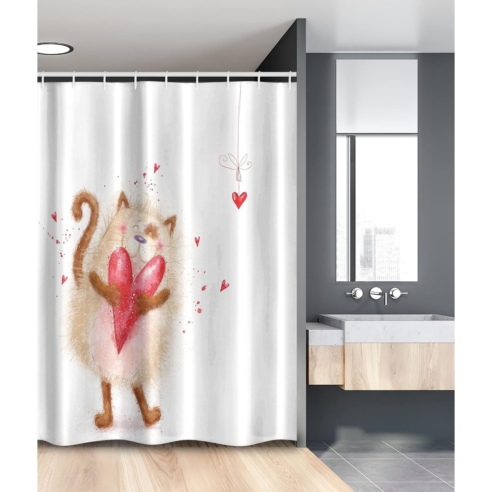 image:imageAmbesonne Love Shower Curtain Love Cat with Heart in Love Valentines Day Honeymoon Smile Joyful Cheering Cloth Fabric Bathroom Decor Set with Hooks 69 W x 84 L Brown Cream54W x 78L Pack of 1