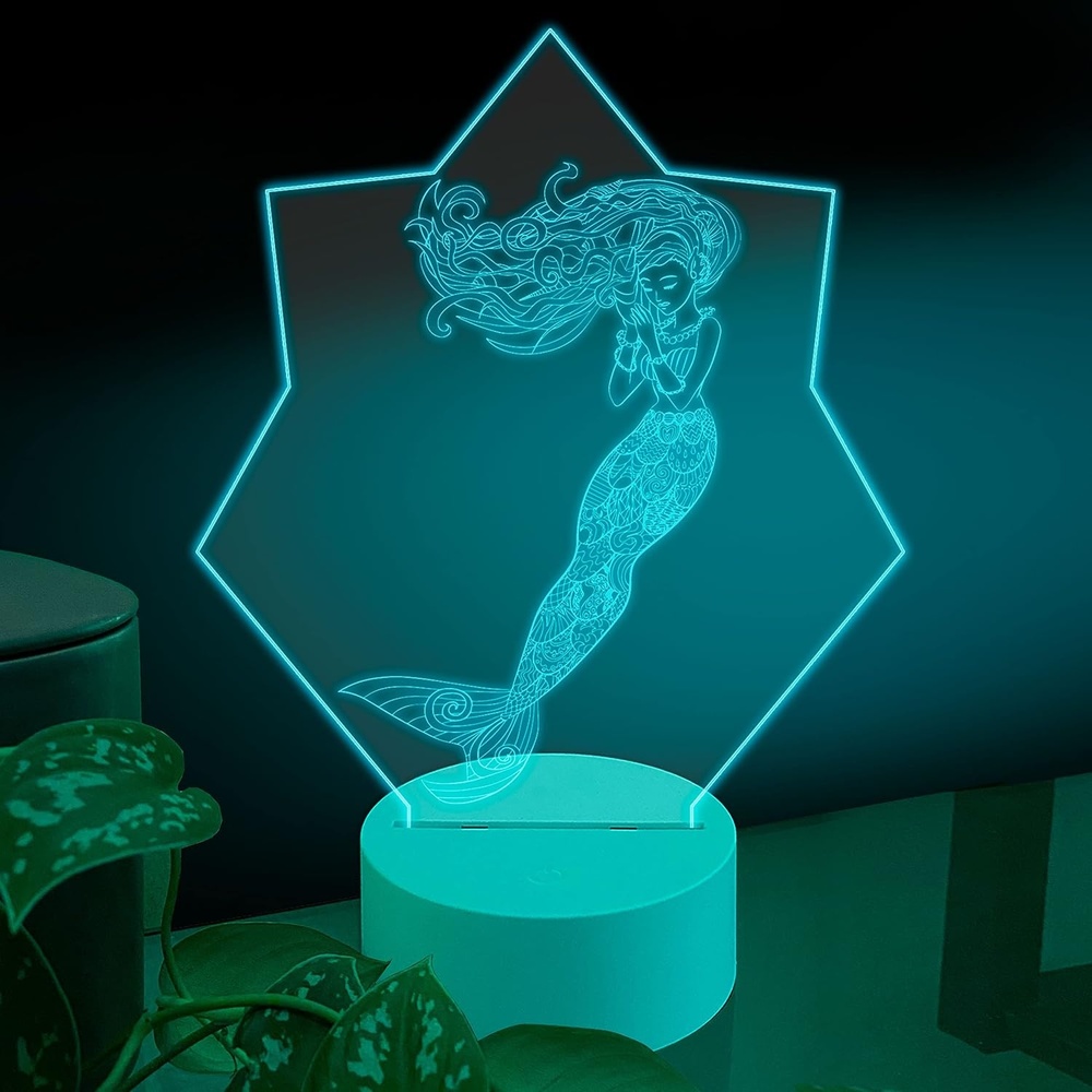 image:imageAmbesonne Marine Led Table Lamp Night Light Lighthouse for Sailors Navigate Road 3D Optical Illusion Acrylic Flat Touch Switch USB amp Battery Powered Gifts for Birthday Valentines Day AnniversaryImaginary Cretaure Woman with Fish Tail