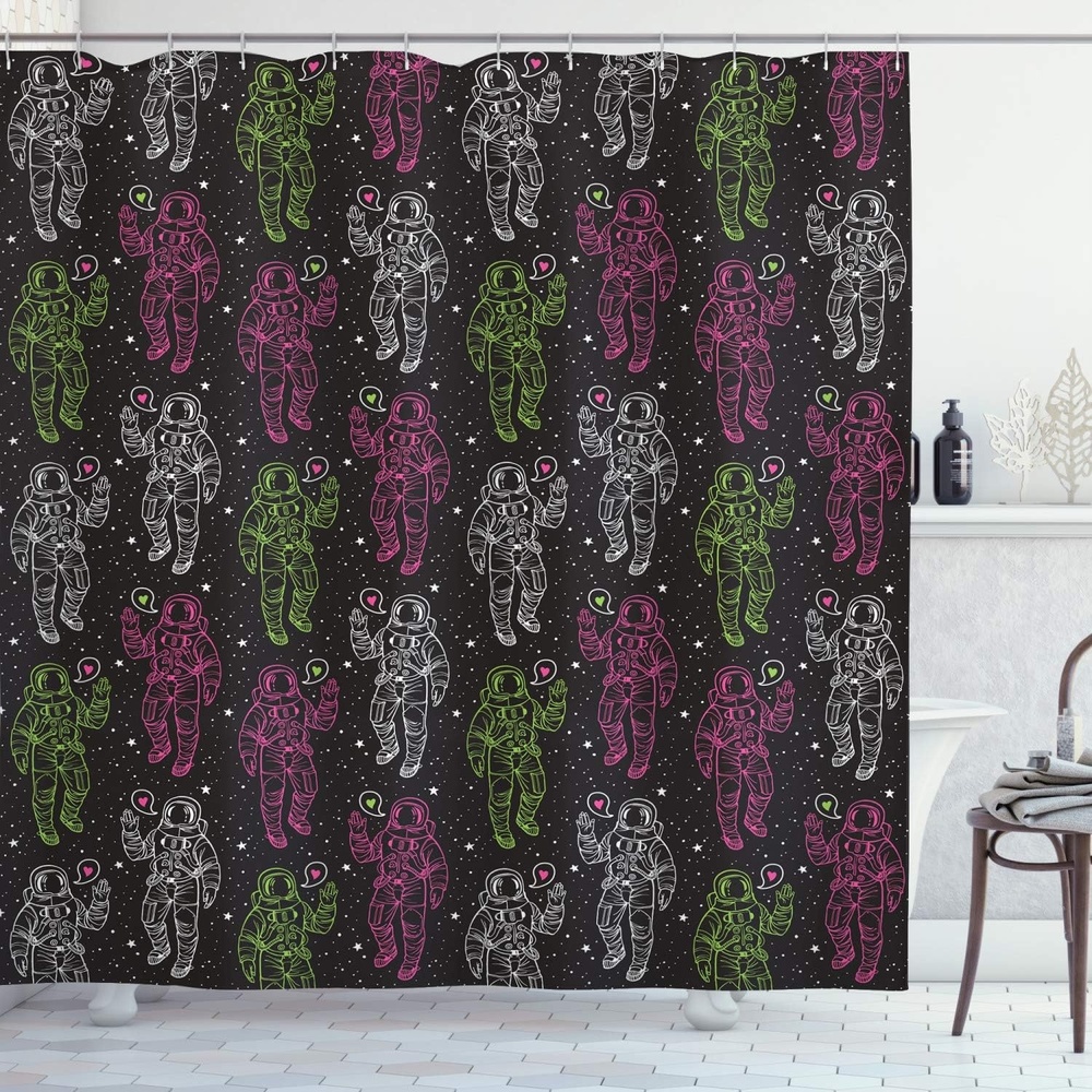 image:imageAmbesonne Outer Space Shower Curtain Cosmonaut with Heart Over Nebula Gas Cloud Love Valentines Theme Cloth Fabric Bathroom Decor Set with Hooks 69 W x 70 L Avocado Green69W x 84L Pack of 1