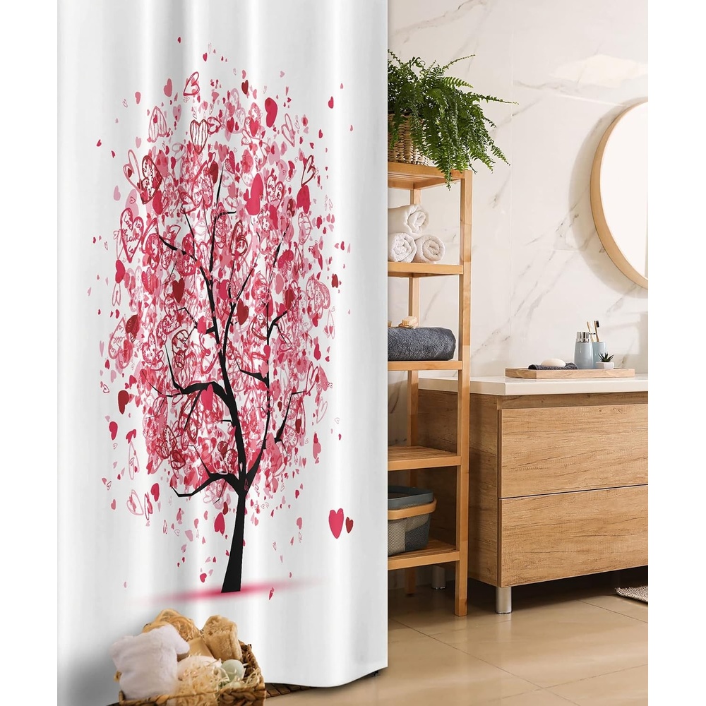 image:imageAmbesonne Tree of Life Shower Curtain Ornate Valentine Tree with Swirled Hearts and Doodles in Love Future Couple Cloth Fabric Bathroom Decor Set with Hooks 69 W x 70 L White Pink36W x 72L Pack of 1