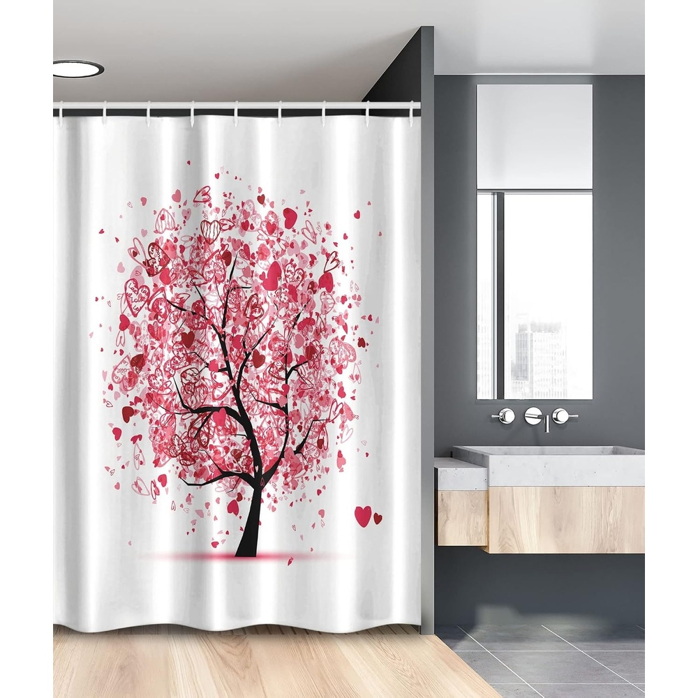 image:imageAmbesonne Tree of Life Shower Curtain Ornate Valentine Tree with Swirled Hearts and Doodles in Love Future Couple Cloth Fabric Bathroom Decor Set with Hooks 69 W x 70 L White Pink54W x 78L Pack of 1