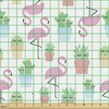 Ambesonne Cactus Fabric by The Yard, Flamingos and Sleeping Plants in Pots Cartoon Pattern Tropical Bird, Decorative Fabric for Upholstery and Home Accents, 1 Yard, Pink Green(Pink Green)