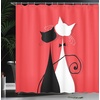 Ambesonne Cat Shower Curtain, Lover Kitty Silhouettes in Wedding Gowns Valentines Theme Bride and Groom, Cloth Fabric Bathroom Decor Set with Hooks, 69″ W x 84″ L, Coral White(69″W x 84″L (Pack of 1))
