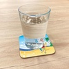 Ambesonne Christmas Coaster Set of 4, Santa Claus on The Beach with Surfboard Summer Party Celebration Tropical Art, Square Hardboard Gloss Coasters, Standard Size, Yellow Blue