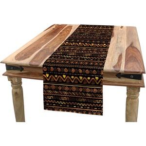 Ambesonne African Table Runner, Chevron Zigzag Circles and Spirals Timeless Vintage Art Design Oriental Doodle, Dining Room Kitchen Rectangular Runner, 16″ X 90″, Dark Brown