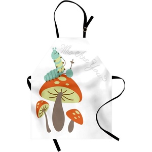 Ambesonne Alice in Wonderland Apron, Hookah Smoking Caterpillar Sitting on a Mushroom and Asking Who are You, Unisex Kitchen Bib with Adjustable Neck for Cooking Gardening, Adult Size, Teal Brown