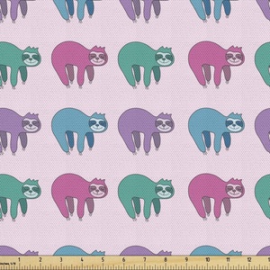 Ambesonne Cactus Fabric by The Yard, Flamingos and Sleeping Plants in Pots Cartoon Pattern Tropical Bird, Decorative Fabric for Upholstery and Home Accents, 1 Yard, Pink Green(Pink Teal)