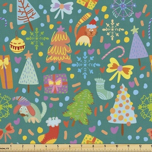 Ambesonne Cactus Fabric by The Yard, Flamingos and Sleeping Plants in Pots Cartoon Pattern Tropical Bird, Decorative Fabric for Upholstery and Home Accents, 1 Yard, Pink Green(Teal Multicolor)