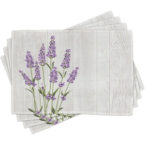 Ambesonne Lavender Place Mats Set of 4, Aromatic Herbs Bouquet on Rustic Wood Planks Fresh Country, Washable Fabric Placemats for Dining Table, Standard Size, Olive Green