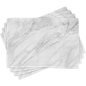 Ambesonne Marble Place Mats Set of 4, Stained Marbled Background Image Abstract Textures Monochromatic Design Print, Washable Fabric Placemats for Dining Room Kitchen Table Decor, White Pale Grey