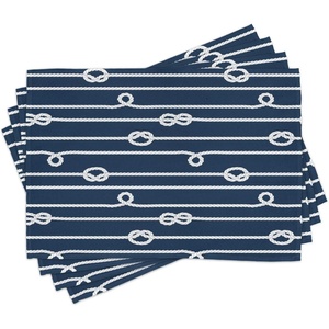 Ambesonne Navy Blue Place Mats Set of 4, Horizontal Marine Knots Undone Bowline Sailor Sailing Theme Summer Sun Print, Washable Fabric Placemats for Dining Table, Standard Size, White and Blue