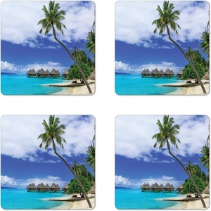 Ambesonne USA Coaster Set of 4, Welcome to Fabulous Las Vegas Nevada Sign Detailed Picture Traveler Urban Road Design, Square Hardboard Gloss Coasters, Standard Size, Navy Red(Green Blue)