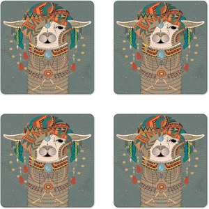 Ambesonne USA Coaster Set of 4, Welcome to Fabulous Las Vegas Nevada Sign Detailed Picture Traveler Urban Road Design, Square Hardboard Gloss Coasters, Standard Size, Navy Red(Teal Orange)