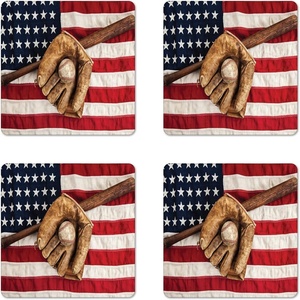 Ambesonne USA Coaster Set of 4, Welcome to Fabulous Las Vegas Nevada Sign Detailed Picture Traveler Urban Road Design, Square Hardboard Gloss Coasters, Standard Size, Navy Red(Brown Red)