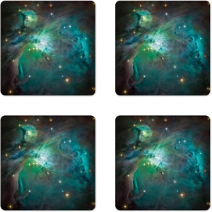 Ambesonne USA Coaster Set of 4, Welcome to Fabulous Las Vegas Nevada Sign Detailed Picture Traveler Urban Road Design, Square Hardboard Gloss Coasters, Standard Size, Navy Red(Green Teal)