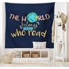 Ambesonne Book Tapestry, World Belongs to Those Who Read Inspirational Words Print on Dark Blue Background, Wide Wall Hanging for Bedroom Living Room Dorm, 80″ X 60″, Navy Blue