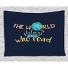 Ambesonne Book Tapestry, World Belongs to Those Who Read Inspirational Words Print on Dark Blue Background, Wide Wall Hanging for Bedroom Living Room Dorm, 80″ X 60″, Navy Blue