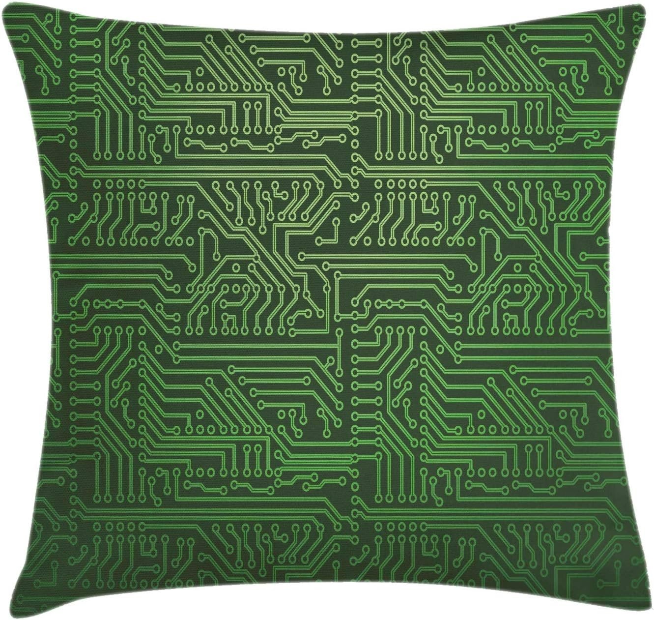 image:imageAmbesonne Modern Throw Pillow Cushion Cover Patchwork Style Bunch of Mixed with Squares Stripes Bands Artwork Decorative Square Accent Pillow Case 16 X 16 Charcoal GreyFern Green