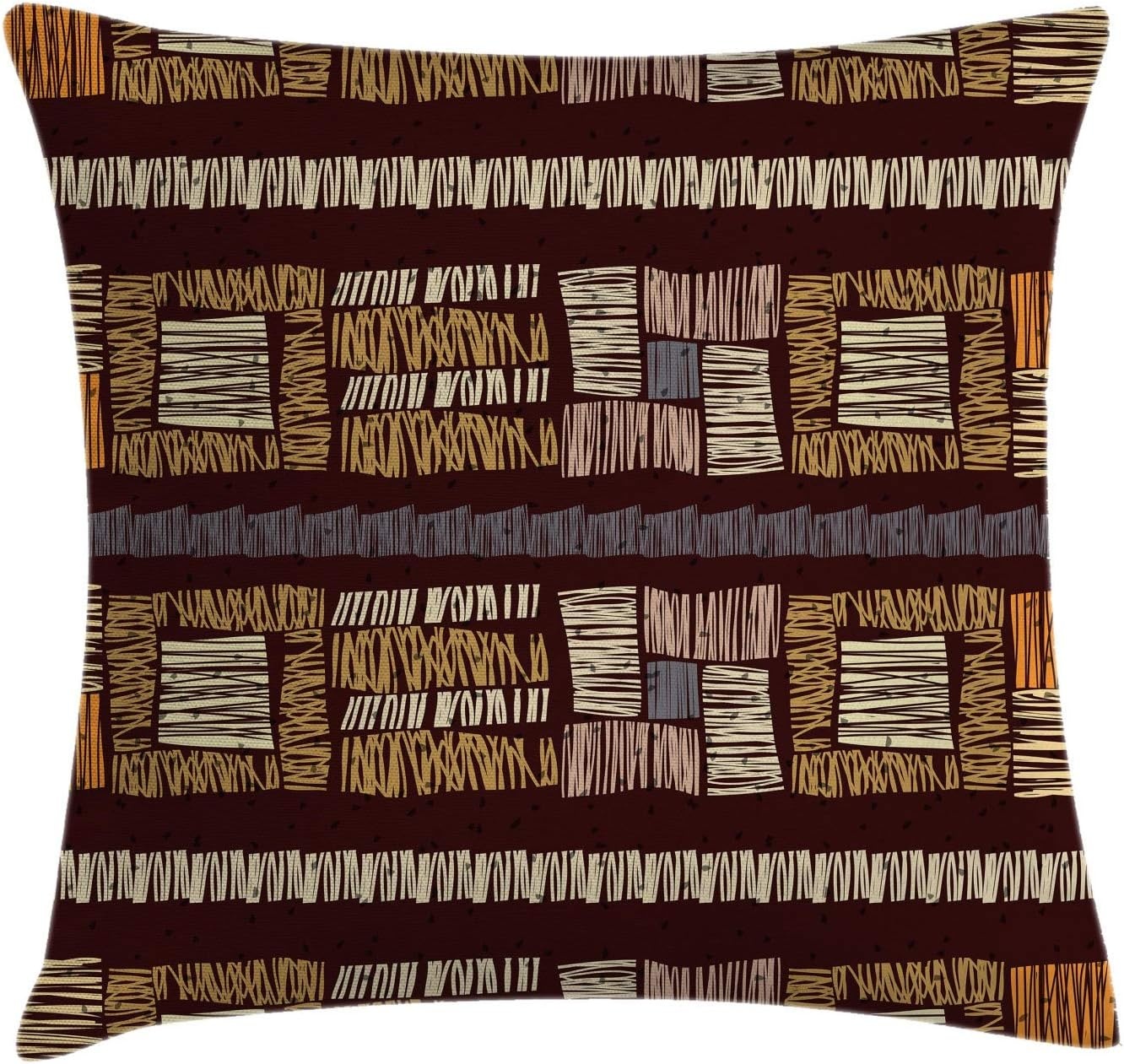 image:imageAmbesonne Modern Throw Pillow Cushion Cover Patchwork Style Bunch of Mixed with Squares Stripes Bands Artwork Decorative Square Accent Pillow Case 16 X 16 Charcoal GreyMaroon Yellow