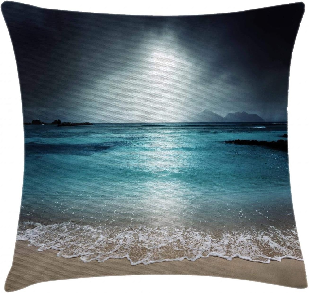 image:imageAmbesonne Tropical Throw Pillow Cushion Cover Storm Sky on The Beach of La Dugue Island Seychelles Dramatic Scene Decorative Square Accent Pillow Case 16 X 16 Petrol BluePetrol Blue