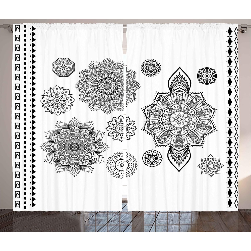 image:imageAmbesonne Mandala Curtains Oriental Style Cosmos with Ornamental Lace Lines and Floral Lotus Yoga Image Living Room Bedroom Window Drapes 2 Panel Set 108 X 63 Grey108W x 63L Pack of 2