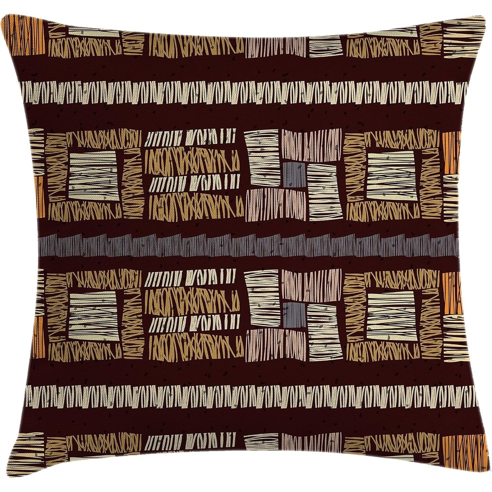 image:imageAmbesonne Modern Throw Pillow Cushion Cover Patchwork Style Bunch of Mixed with Squares Stripes Bands Artwork Decorative Square Accent Pillow Case 16 X 16 Charcoal GreyMaroon Yellow