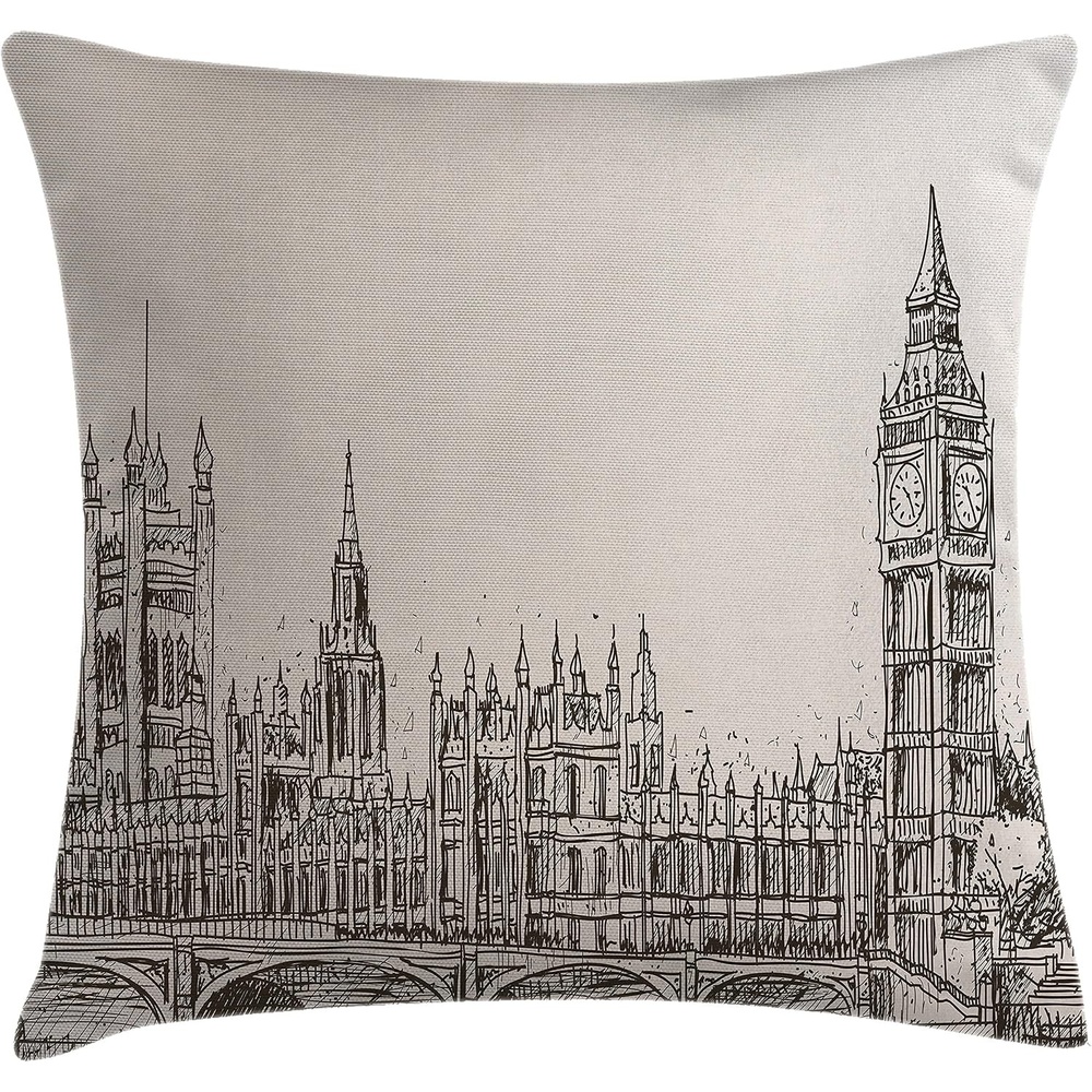 image:imageAmbesonne Modern Throw Pillow Cushion Cover Patchwork Style Bunch of Mixed with Squares Stripes Bands Artwork Decorative Square Accent Pillow Case 16 X 16 Charcoal GreyGreen Beige