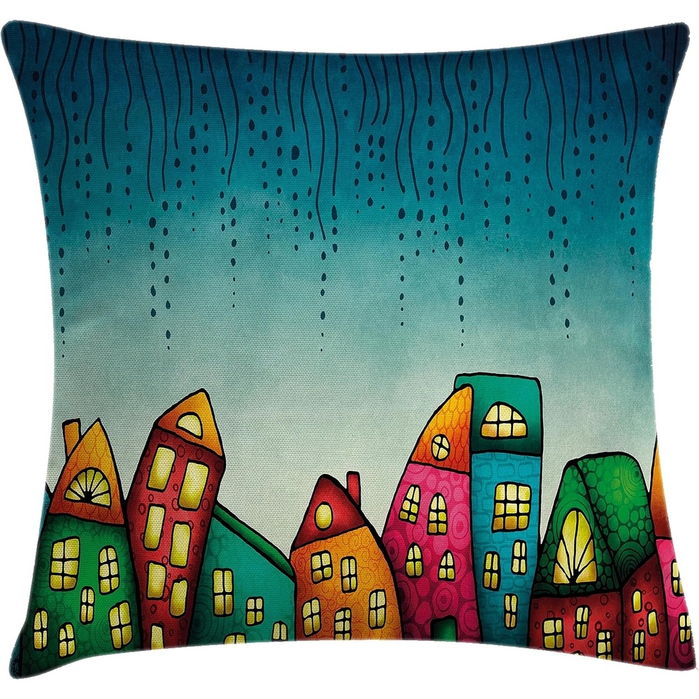 image:imageAmbesonne Modern Throw Pillow Cushion Cover Patchwork Style Bunch of Mixed with Squares Stripes Bands Artwork Decorative Square Accent Pillow Case 16 X 16 Charcoal GreyPetrol Blue