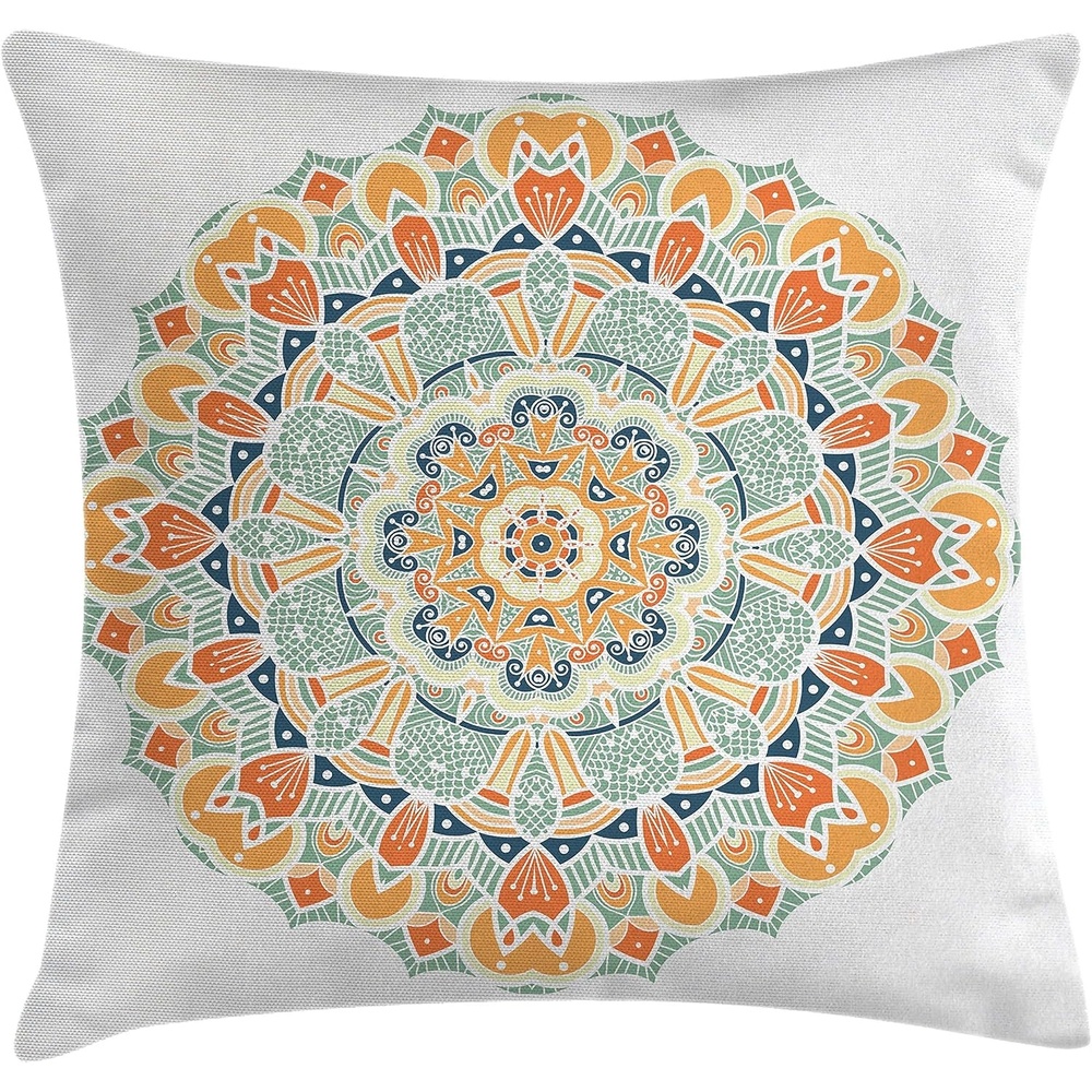 image:imageAmbesonne Modern Throw Pillow Cushion Cover Patchwork Style Bunch of Mixed with Squares Stripes Bands Artwork Decorative Square Accent Pillow Case 16 X 16 Charcoal GreyApricot Orange