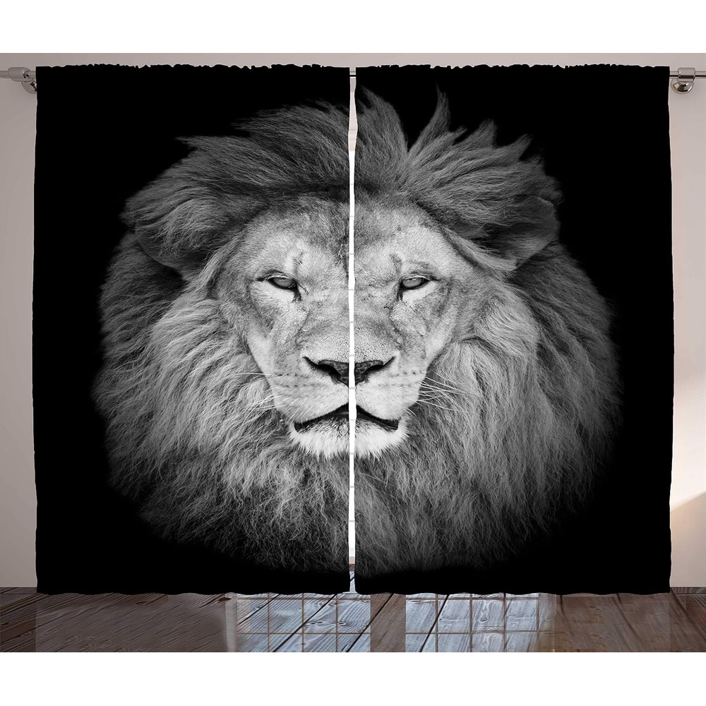 image:imageAmbesonne Savannah Curtains Huge Lion Head with Fure Mane Against Dark Background Monochromic Living Room Bedroom Window Drapes 2 Panel Set 108 X 90 Dark Green Pale Grey108W x 90L Pack of 2