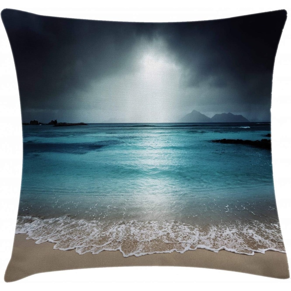 image:imageAmbesonne Tropical Throw Pillow Cushion Cover Storm Sky on The Beach of La Dugue Island Seychelles Dramatic Scene Decorative Square Accent Pillow Case 16 X 16 Petrol BluePetrol Blue