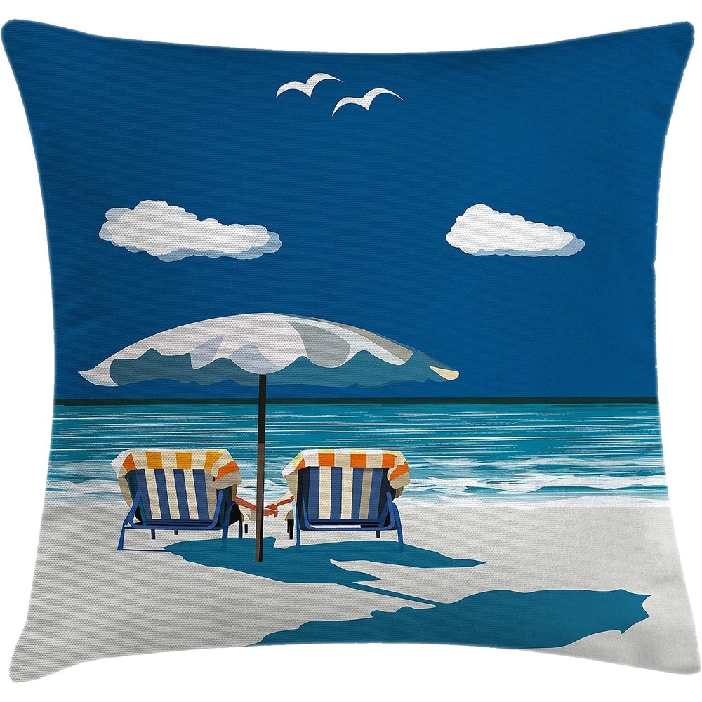 image:imageAmbesonne Tropical Throw Pillow Cushion Cover Storm Sky on The Beach of La Dugue Island Seychelles Dramatic Scene Decorative Square Accent Pillow Case 16 X 16 Petrol BlueBlue Orange