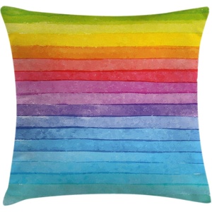 Ambesonne Abstract Throw Pillow Cushion Cover, Rainbow Colored Horizontal Striped Lines Vibrant Hand Drawn Design, Decorative Square Accent Pillow Case, 18″ X 18″, Blue Yellow(Blue Yellow)