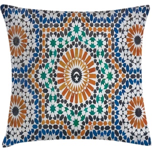 Ambesonne Abstract Throw Pillow Cushion Cover, Rainbow Colored Horizontal Striped Lines Vibrant Hand Drawn Design, Decorative Square Accent Pillow Case, 18″ X 18″, Blue Yellow(Orange Blue)