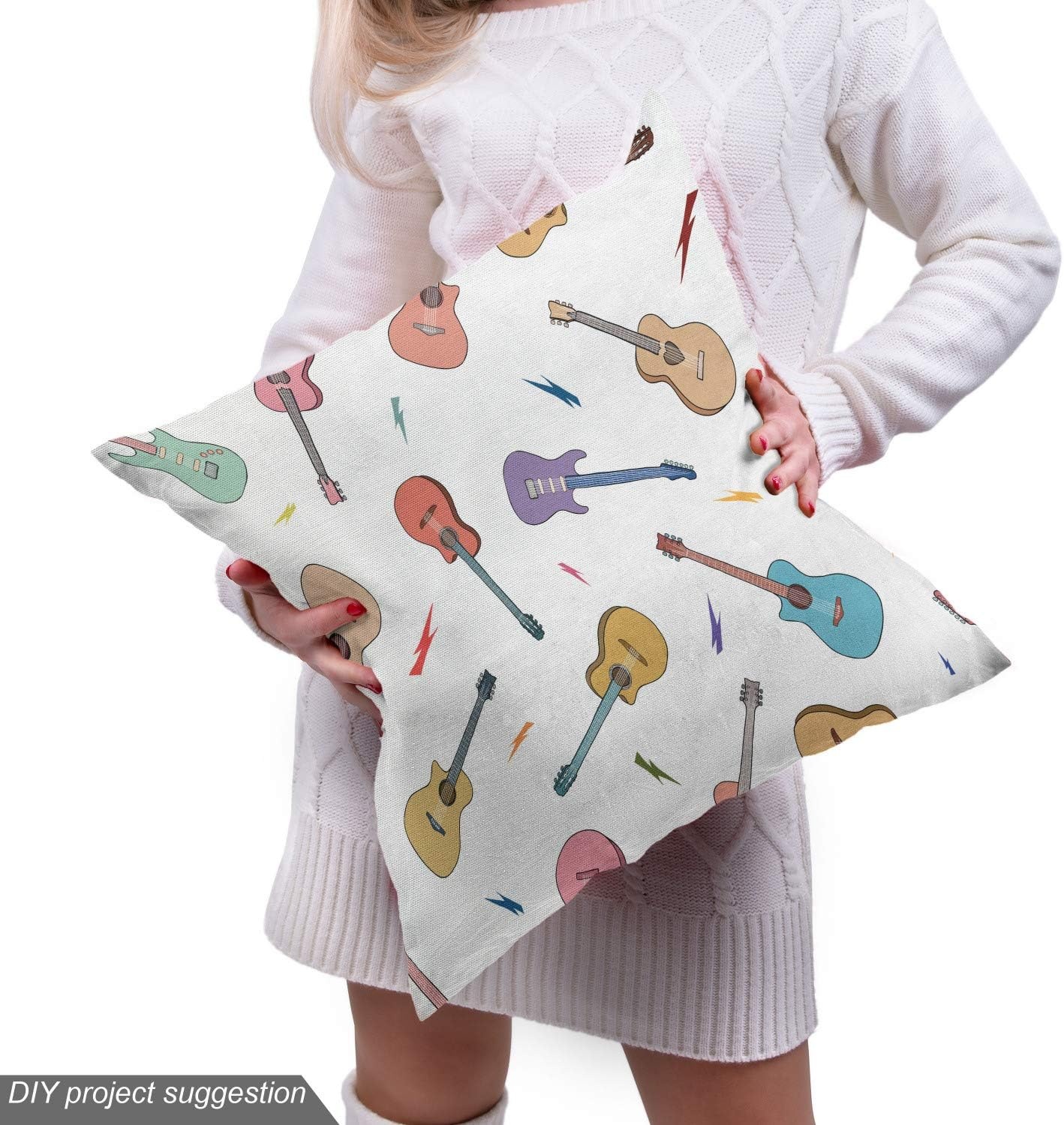 image:imageAmbesonne Cartoon Fabric by The Yard Images of Pink Pigs Wearing Clothes and Balloons Hearts Along Yellow Stars Decorative Fabric for Upholstery and Home Accents 1 Yard Pink BluePurple Blue