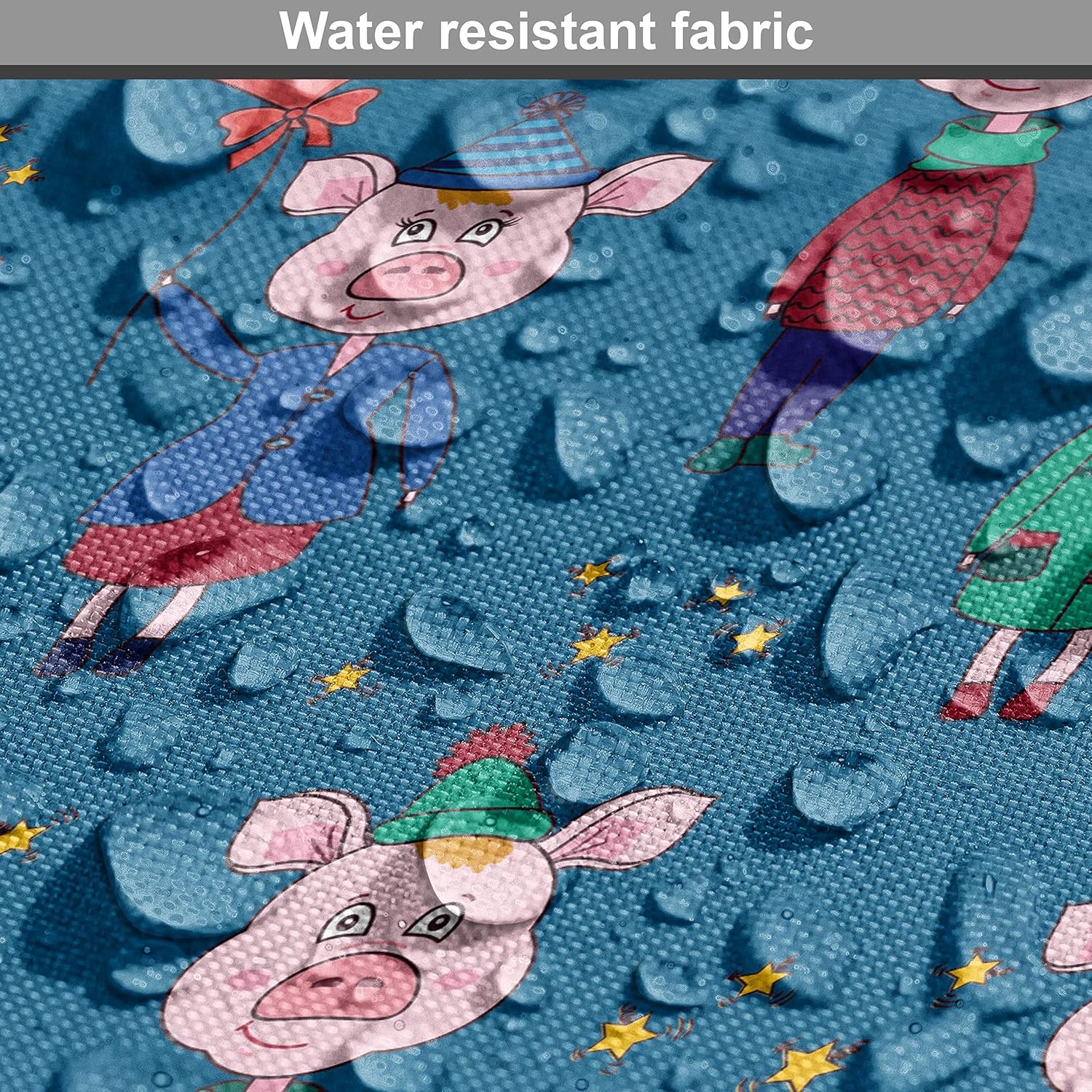 image:imageAmbesonne Cartoon Fabric by The Yard Images of Pink Pigs Wearing Clothes and Balloons Hearts Along Yellow Stars Decorative Fabric for Upholstery and Home Accents 1 Yard Pink BluePink Blue