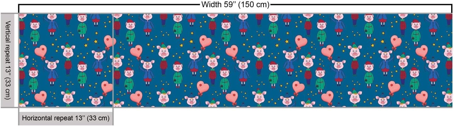 image:imageAmbesonne Cartoon Fabric by The Yard Images of Pink Pigs Wearing Clothes and Balloons Hearts Along Yellow Stars Decorative Fabric for Upholstery and Home Accents 1 Yard Pink BluePink Blue