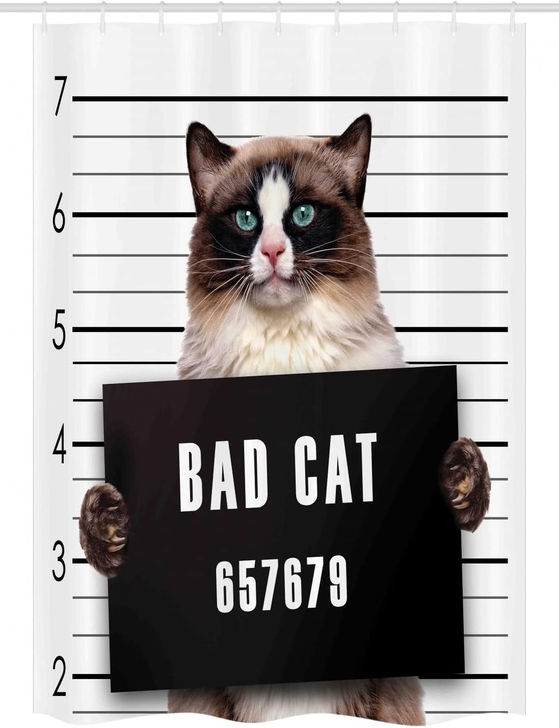 image:imageAmbesonne Cat Stall Shower Curtain Bad Gang Cat in Jail Kitty Under Arrest Criminal Prisoner Hangover Work Fabric Bathroom Decor Set with Hooks 54 W x 78 L Brown Black White