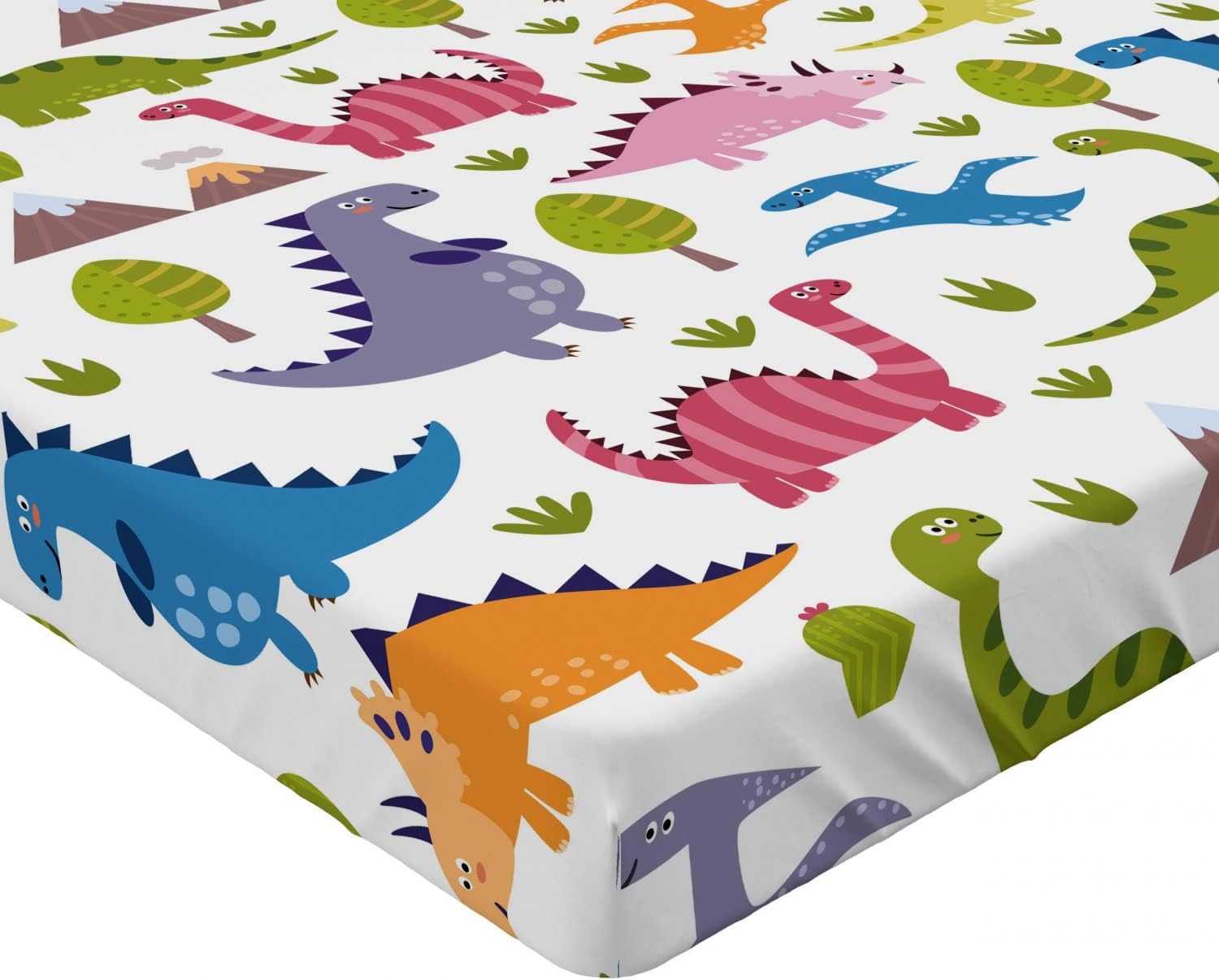 image:imageAmbesonne Dino Fitted Sheet Cartoon Style Colorful Dinosaurs TRex Triceratops Prehistoric Reptile Wildlife Bed Cover with AllRound Elastic Deep Pocket for Comfort Twin Size Pink PurplePink Purple