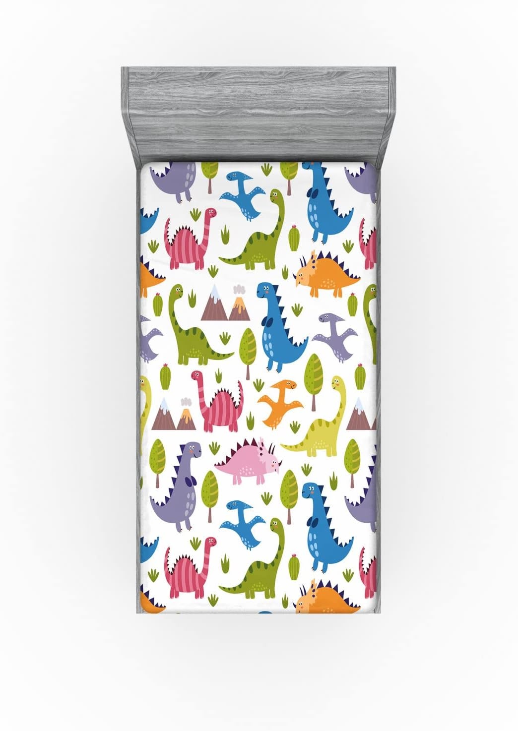image:imageAmbesonne Dino Fitted Sheet Cartoon Style Colorful Dinosaurs TRex Triceratops Prehistoric Reptile Wildlife Bed Cover with AllRound Elastic Deep Pocket for Comfort Twin Size Pink PurplePink Purple