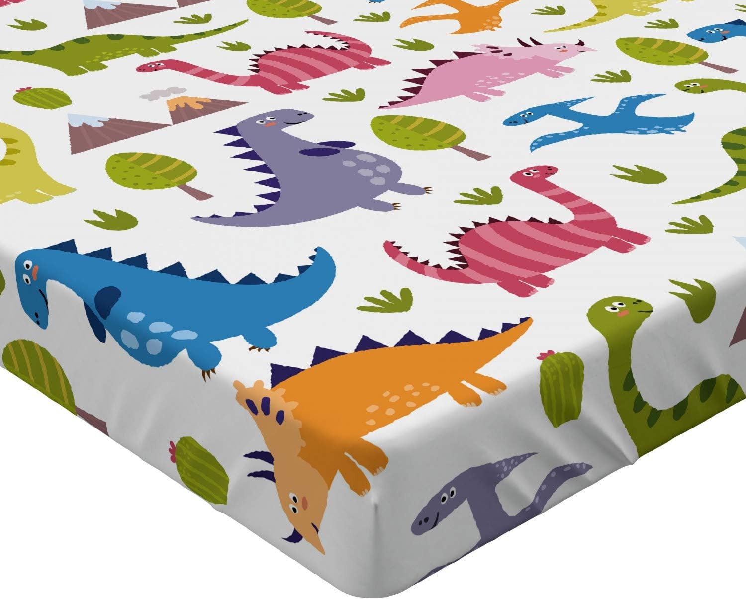 image:imageAmbesonne Dino Fitted Sheet Cartoon Style Colorful Dinosaurs TRex Triceratops Prehistoric Reptile Wildlife Bed Cover with AllRound Elastic Deep Pocket for Comfort Twin Size Pink PurplePink Purple