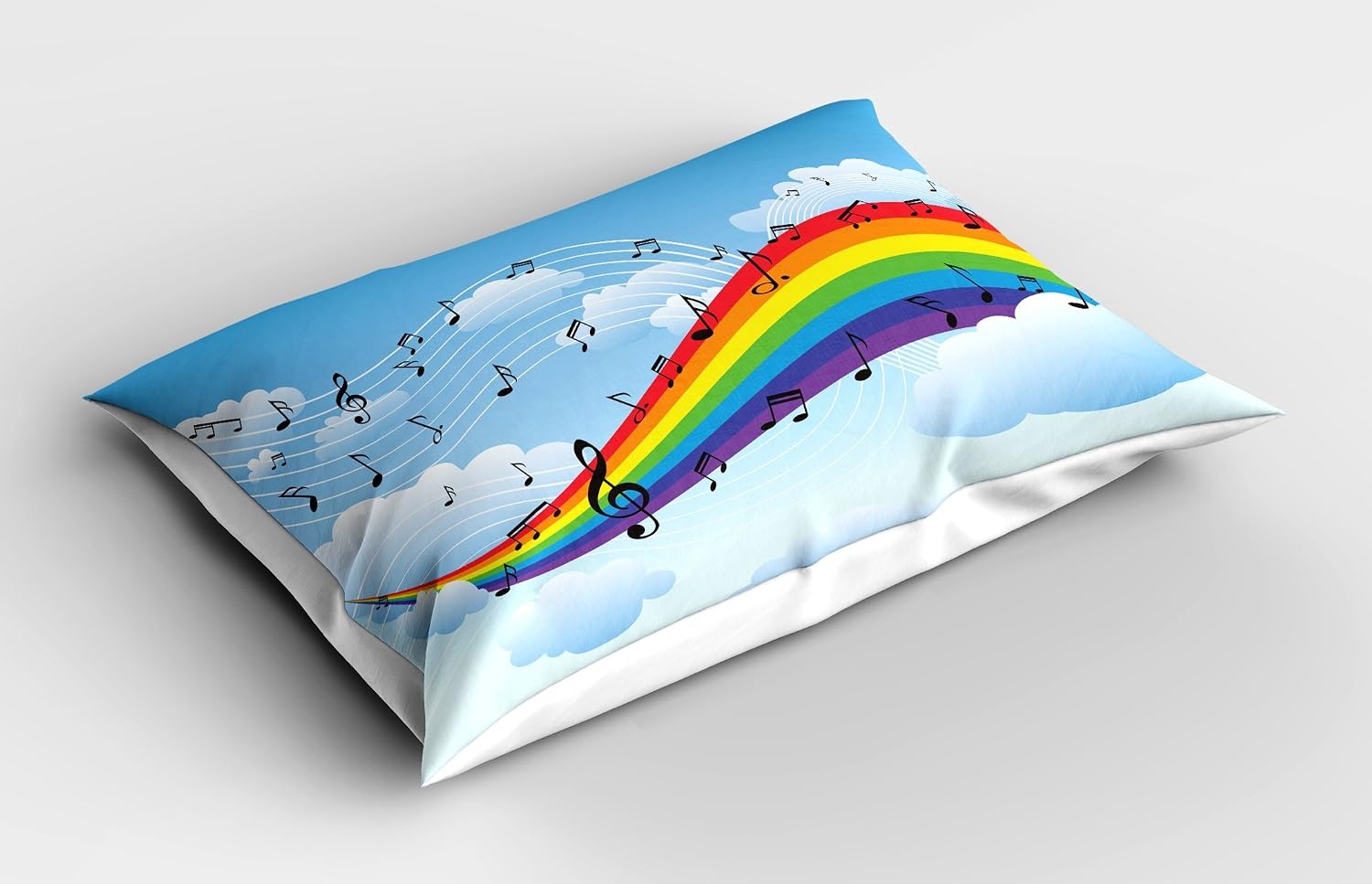 image:imageAmbesonne Music Pillow Sham Rainbow with Musical Notes Cloudscape in Cartoon Style Funny Artwork Symphony Sky Decorative Standard Size Printed Pillowcase 26 X 20 Azure BlueAzure Blue