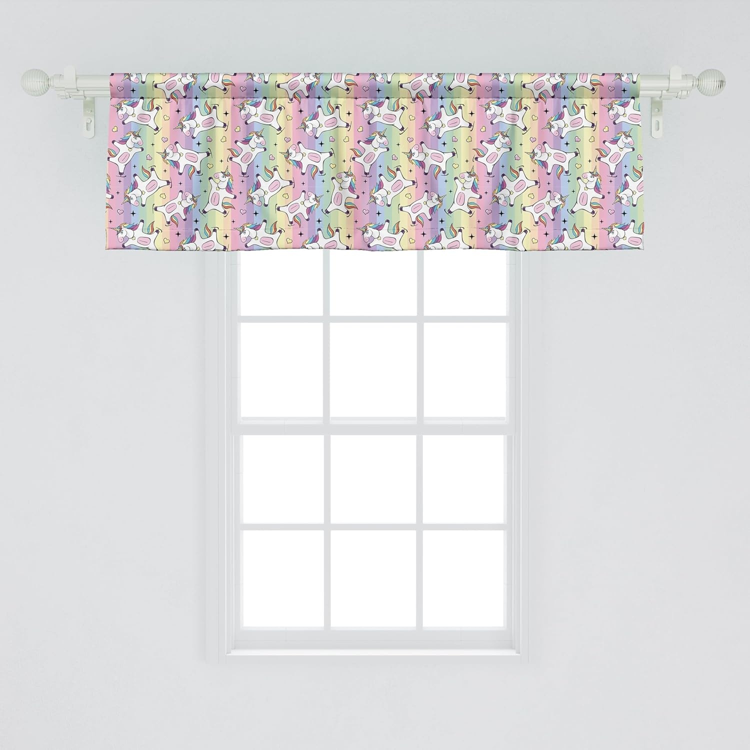 image:imageAmbesonne Rainbow Window Valance Cartoon Drawing of Unicorn Ice Skating Curtain Valance for Kitchen Bedroom Decor with Rod Pocket 54 X 18 Pastel Purple