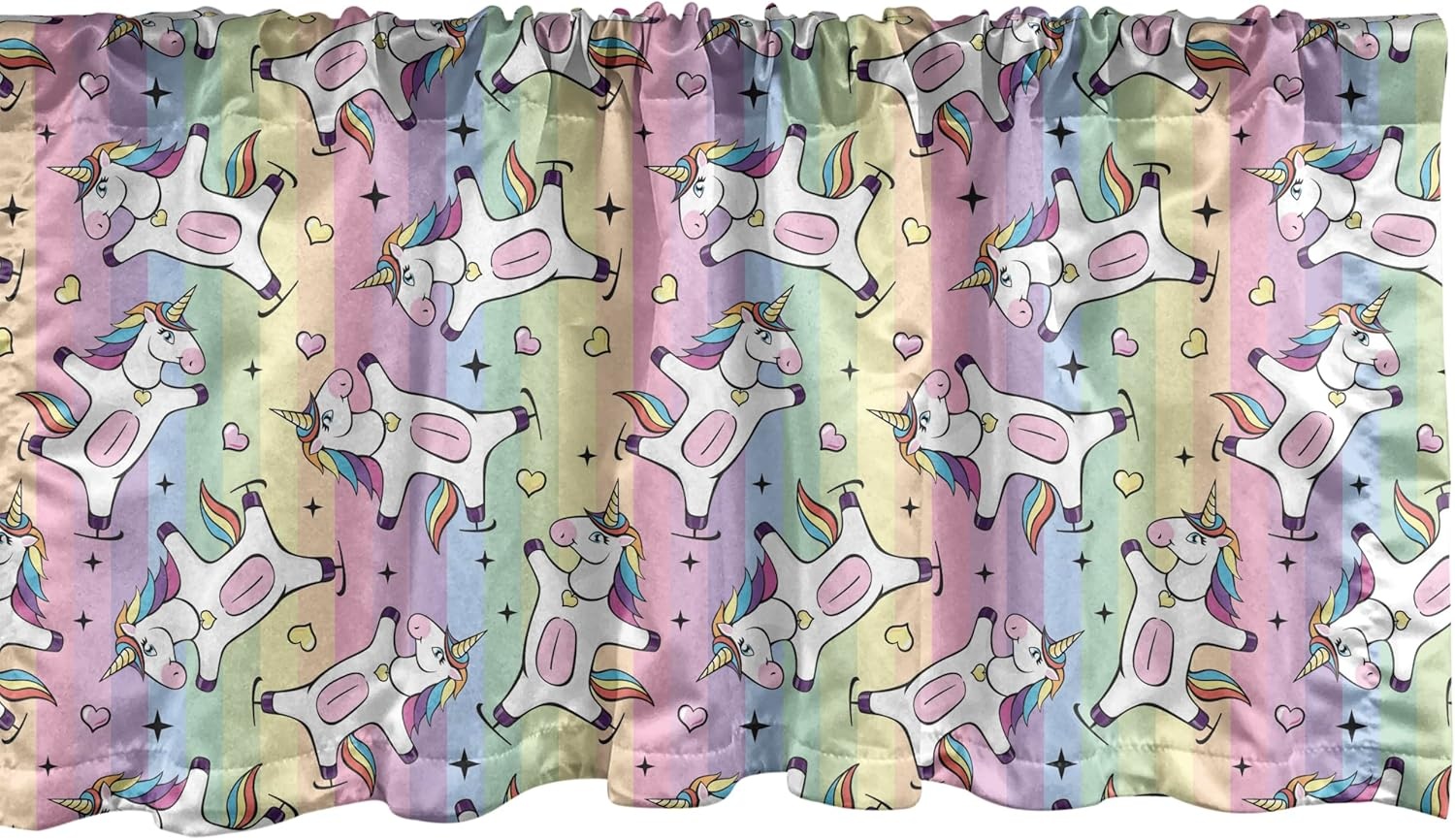 image:imageAmbesonne Rainbow Window Valance Cartoon Drawing of Unicorn Ice Skating Curtain Valance for Kitchen Bedroom Decor with Rod Pocket 54 X 18 Pastel Purple