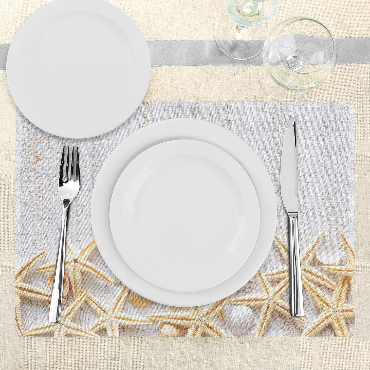 image:imageAmbesonne Seashells Place Mats Set of 4 Sea Shells on Timber Pattern Tropical Honeymoon Getaways Classic Marine Theme Washable Fabric Placemats for Dining Room Kitchen Table Decor Pearl Ivory