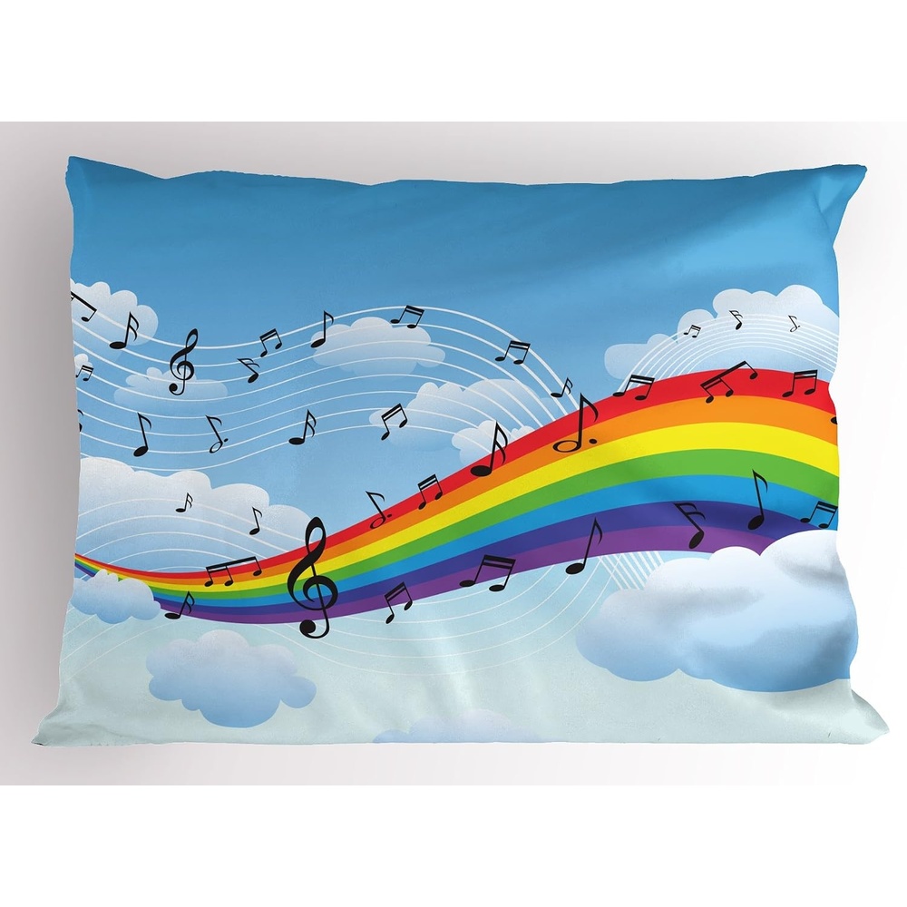 image:imageAmbesonne Music Pillow Sham Rainbow with Musical Notes Cloudscape in Cartoon Style Funny Artwork Symphony Sky Decorative Standard Size Printed Pillowcase 26 X 20 Azure BlueAzure Blue