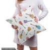 Ambesonne Cartoon Fabric by The Yard, Images of Pink Pigs Wearing Clothes and Balloons Hearts Along Yellow Stars, Decorative Fabric for Upholstery and Home Accents, 1 Yard, Pink Blue(Purple Blue)