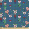 Ambesonne Cartoon Fabric by The Yard, Images of Pink Pigs Wearing Clothes and Balloons Hearts Along Yellow Stars, Decorative Fabric for Upholstery and Home Accents, 1 Yard, Pink Blue(Pink Blue)